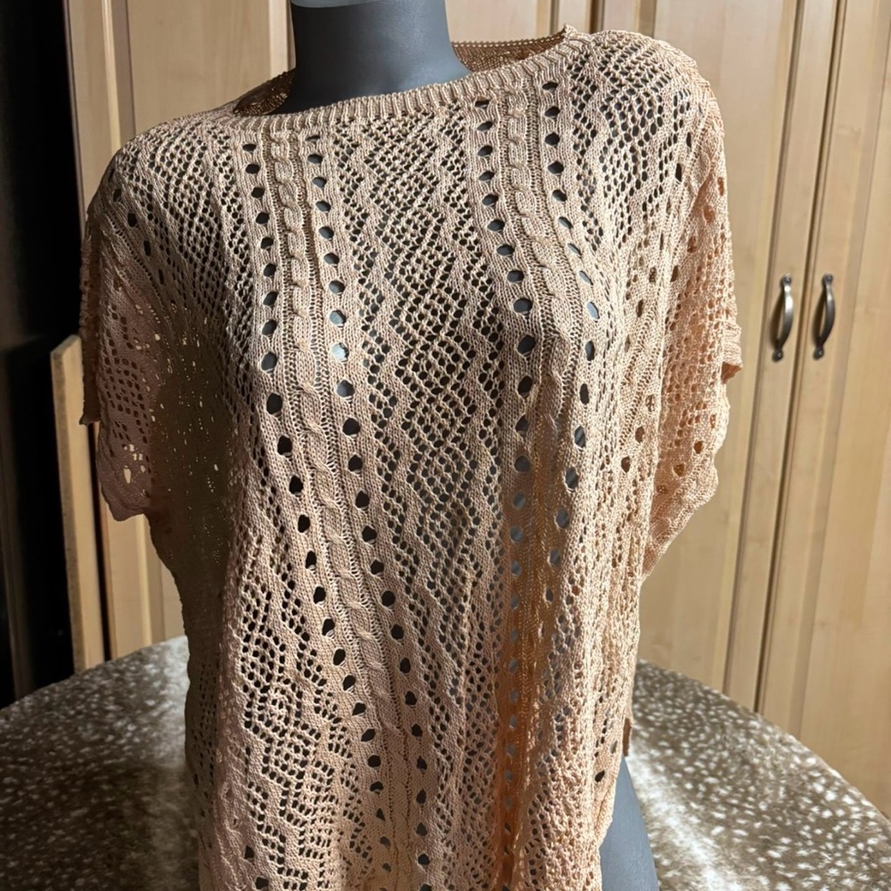 Beige Knit Crochet Top